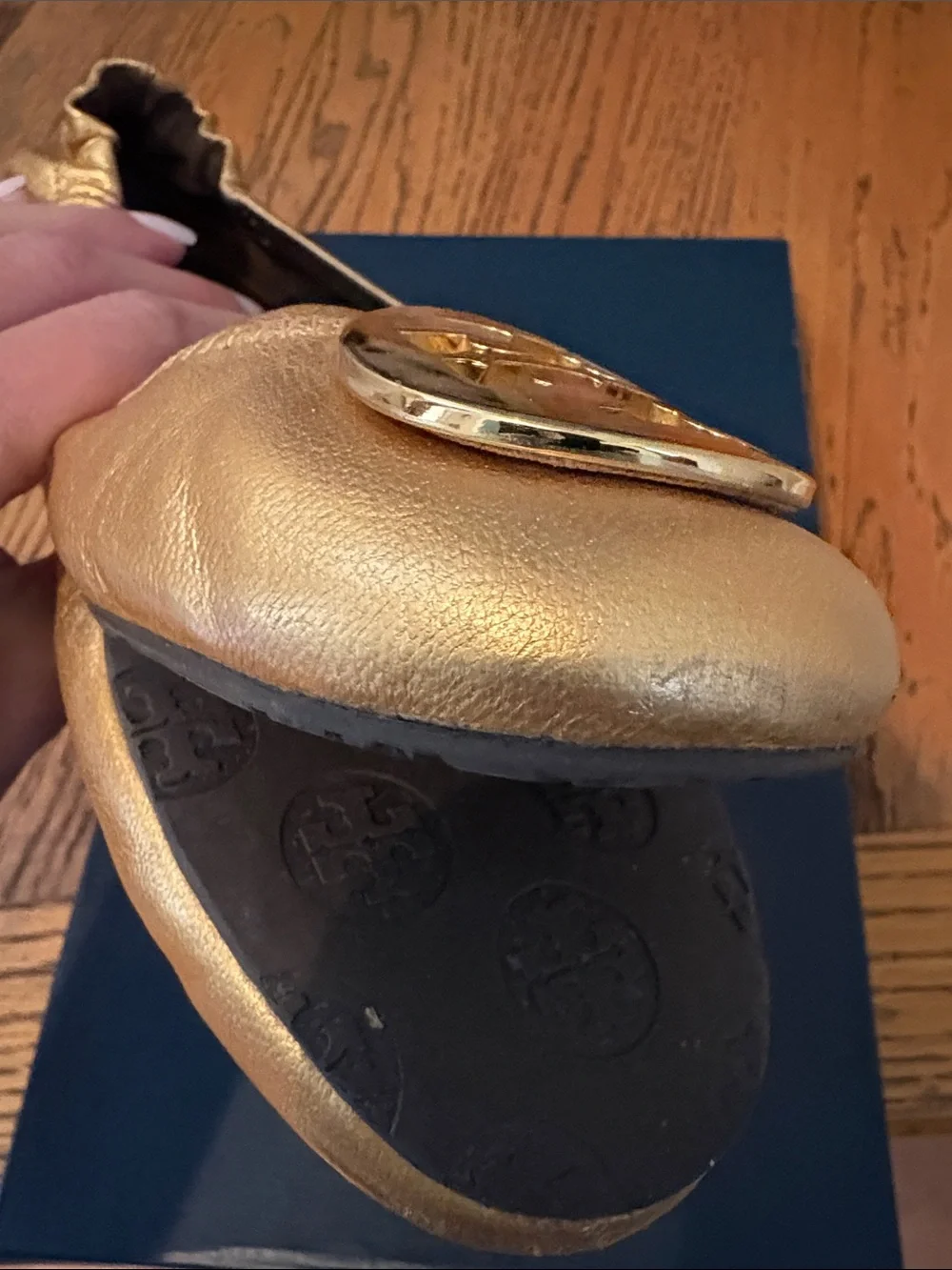 Tory Burch Gold Logo Ballet Flats